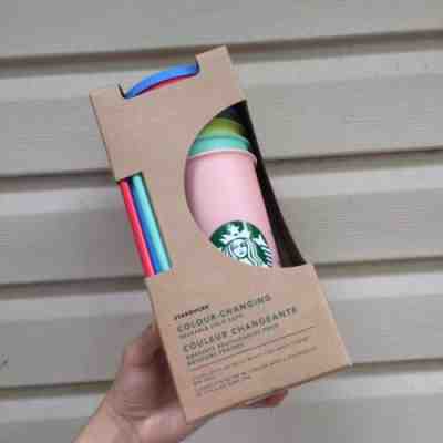 Starbucks Color Changing Reusable Cold Cup Collection Pack of 5 Lids Straws 24oz - Sold on eBay May, 9th 2019 for $50.00