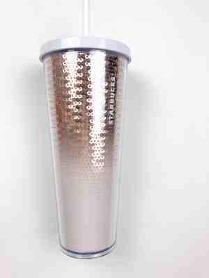 New Starbucks 2018 Rose Gold/ White Holiday Sequin Glitter Tumbler Cup, 24 Oz - Sold on eBay May, 9th 2019 for $29.99