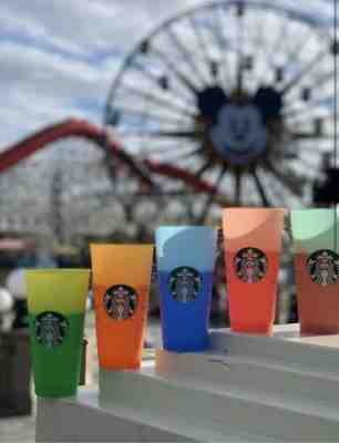 RARE Starbucks Color Changing Cold Cups- 5 Cups With 5 Lids & 5 Straws -Reusable - Sold on eBay May, 9th 2019 for $56.00