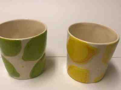 TWO STARBUCKS 2006 16 OZ RAISED YELLOW  LEMON & GREEN LIME COFFEE MUG - Sold on eBay May, 9th 2019 for $11.00