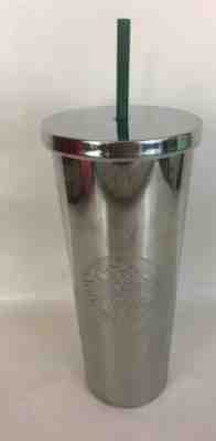 Starbucks 24 oz Stainless Steel Silver Cold Cup Siren Tumbler with Straw Venti - Sold on eBay May, 9th 2019 for $15.00