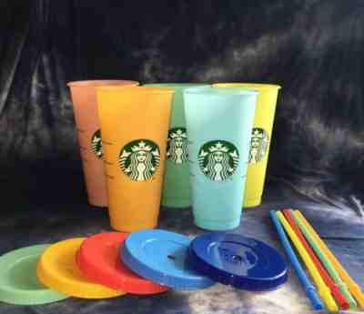 NEW STARBUCKS SUMMER 2019 COLOR-CHANGING REUSABLE CUPS W/STRAWS SET OF (5)  - Sold on eBay May, 9th 2019 for $71.00