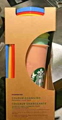 STARBUCKS COLOR CHANGING FULL SET OF 5 CUPS WITH STRAWS - BRAND NEW IN HAND - Sold on eBay May, 9th 2019 for $64.99