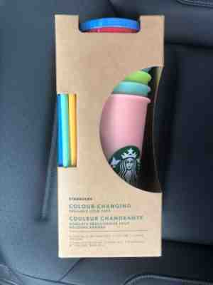 Starbucks Color Changing Reusable Cold Cup Collection Pack of 5 Lids Straws 24oz - Sold on eBay May, 9th 2019 for $54.75