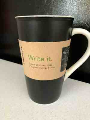 NEW 2010 Starbucks Coffee 16 oz Black WRITE IT Mug with Glazing Pen  - Sold on eBay May, 9th 2019 for $14.00