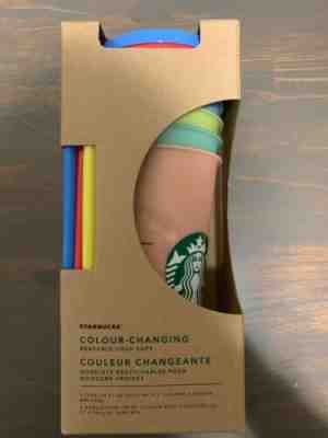 Starbucks Reusable COLOR CHANGING Cold Cup Pack of 5 + Lids + Straws 24oz Colour - Sold on eBay May, 9th 2019 for $69.99