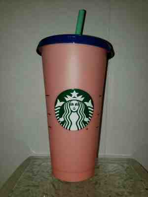 New Starbucks Color Changing Reusable Cold Cup Tumbler 24oz Venti Rose Coral Red - Sold on eBay May, 9th 2019 for $19.99