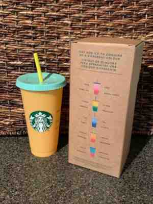 NEW Starbucks Color Changing Reusable Orange Cup Artic Lid Yellow Straw - Sold on eBay May, 9th 2019 for $23.99