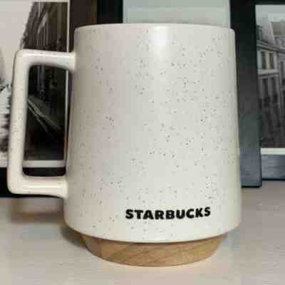 STARBUCKS 2017 Wood Bottom Abbey Mug White Stone 16 OZ Coffee Cup Desk Mug - Sold on eBay May, 9th 2019 for $14.14