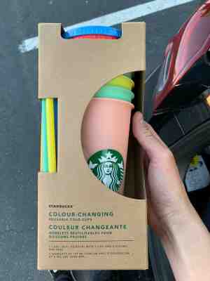New Starbucks Reusable Color Changing Cold Cup 24oz Pack of 5 SUMMER RELEASE - Sold on eBay May, 8th 2019 for $66.00