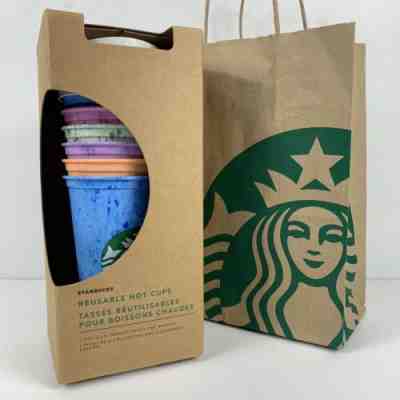 RARE Starbucks Color Reusable Hot Cups 6 Cups With Lids Summer 2019 Colored New - Sold on eBay May, 8th 2019 for $34.95