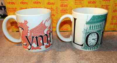 Starbucks Coffee Cymru Wales City Mug Collector Series Mug 2002 & Bonus Mug - Sold on eBay May, 8th 2019 for $32.40