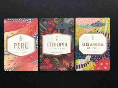 Starbucks Reserve Peru El Lirio  Ethiopia Uganda Taster Cards New - Sold on eBay May, 8th 2019 for $13.99