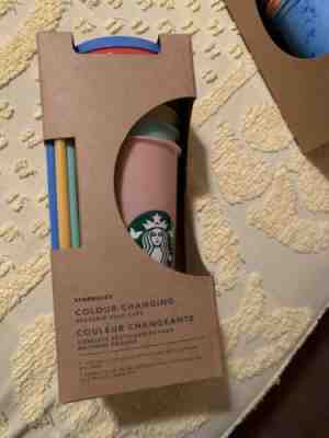 New Starbucks Color Changing Reusable Cold Cup Tumblers 24oz Venti Set Of 5 Cups - Sold on eBay May, 8th 2019 for $59.00