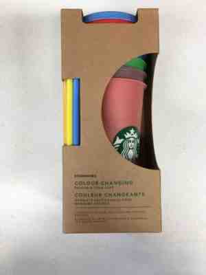 NEW Starbucks Reusable COLOR CHANGING Cold Cup Collection 5 Pack Lid Straw 24OZ - Sold on eBay May, 8th 2019 for $62.80