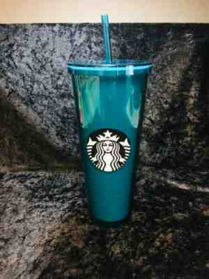 Starbucks 2014 Teal Blue Acrylic Cold Cup Venti Tumbler Straw New - Sold on eBay May, 8th 2019 for $11.50