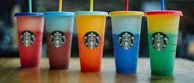 New Starbucks Color Changing Reusable Cold Cup Tumblers 24oz Venti Set Of 5 Cups - Sold on eBay May, 8th 2019 for $73.99