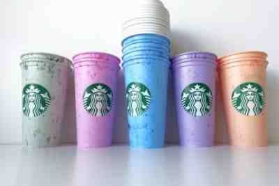 Starbucks Reusable 2 Sets Hot Cups Marble Tie Dye 12 Cups 16oz Grande USA Today - Sold on eBay May, 8th 2019 for $54.99