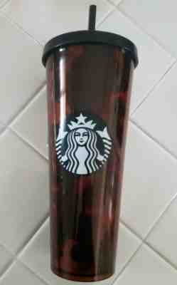 STARBUCKS COLD CUP Black/Brown Tortoise Shell PRINT TUMBLER 24 OZ BLk RARE - Sold on eBay May, 8th 2019 for $26.77