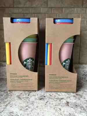 NEW Starbucks 2019 Color Changing Reusable Cold Cup Tumblers 5 Cups Venti 24oz - Sold on eBay May, 8th 2019 for $135.00