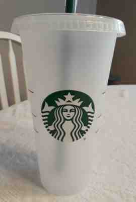 STARBUCKS Coffee Grande Large opaque plactic Cold Tumbler Green Straw Cup 24 oz - Sold on eBay May, 8th 2019 for $3.00