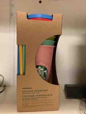 NEW 2019 Starbucks Color Changing Reusable Cups! 5-24flozCups, 5 Lids & 5 Straws - Sold on eBay May, 8th 2019 for $67.00