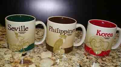 3 Starbucks Global Icon 3oz Mug Lot Seville Korea Phillipines Mini size - Sold on eBay May, 8th 2019 for $44.17