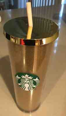 Starbucks 2014 Gold Glitter Cup RARE Venti Cold Cup Tumbler - Sold on eBay May, 8th 2019 for $35.00