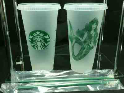 Starbucks Frosted Mermaid Siren Logo Reusable Cold Cup Tumblers 24 oz Lot of 2 - Sold on eBay May, 8th 2019 for $19.95