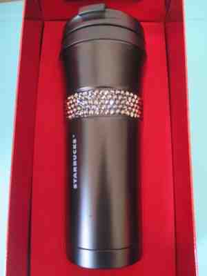 RARE SOLD OUT Starbucks Stainless Steel Tumbler Mug BLACK Swarovski Crystals  - Sold on eBay May, 8th 2019 for $80.99