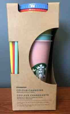 Starbucks Color Changing Reusable Cold Cup Collection - 5 Lids 5 Straws 24oz - Sold on eBay May, 8th 2019 for $65.00