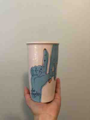 NEW Starbucks Los Angeles LA Hands Pink Cold  Ceramic Tumbler Cup with Cap 355ml - Sold on eBay May, 8th 2019 for $30.00
