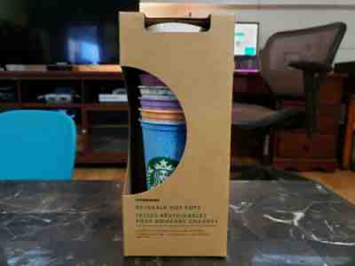 Starbucks Reusable Hot Cups 6 Cups With 6 Lids Spring 2019 Marbled Colored New - Sold on eBay May, 12th 2019 for $11.25