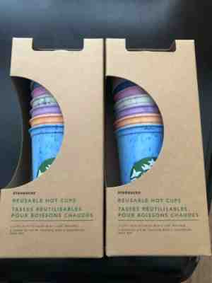 2 Starbucks Reusable Hot Cups 6 Cups With 6 Lids Spring 2019 Marbled Colored New - Sold on eBay May, 12th 2019 for $24.50