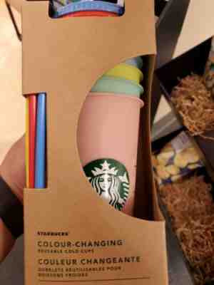 New Starbucks Color Changing Reusable Cold Cup Tumblers 24oz Venti Set Of 5 Cups - Sold on eBay May, 12th 2019 for $65.00