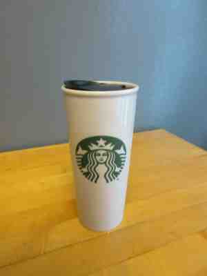 Starbucks Coffee Travel Mug Tea Cup Tall White Porcelain with Lid  - Sold on eBay May, 12th 2019 for $6.50
