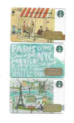 3 Starbucks Gift Cards  NCV  Collectible  2014 Paris, Eiffel Tower   HTF  - Sold on eBay May, 12th 2019 for $8.88