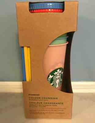 Starbucks Color Changing Reusable Cold Cups; 5 Cups (24 FL OZ), Lids, and Straws - Sold on eBay May, 12th 2019 for $69.00