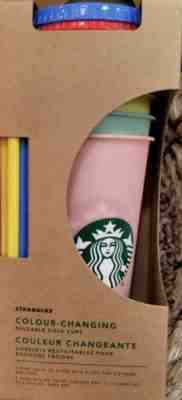 Starbucks COLOR CHANGING reusable Cold Cup Collection Pack Of 5 Lids Straws 24oz - Sold on eBay May, 12th 2019 for $41.00