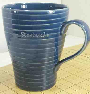 Starbucks Coffee Mug Cup Design House Stockholm Dark Blue Lines Ribbed 2009 12oz - Sold on eBay May, 12th 2019 for $21.41