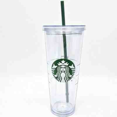 New Starbucks Venti Clear Double Wall Cold/Iced Cup Tumbler 24 oz with straw - Sold on eBay May, 12th 2019 for $16.95