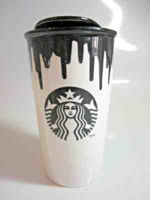 Starbucks 2014 Band of Outsiders Black/White Drip Paint Coffee/Tea Travel Mug - Sold on eBay May, 12th 2019 for $24.99