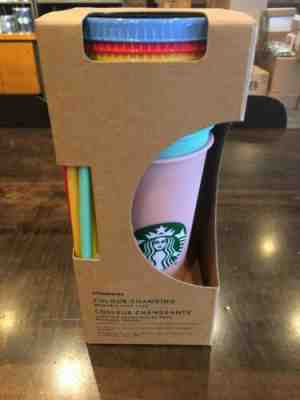 NEW! Starbucks COLOR CHANGING Cold Cup Collection 5 Pack Lid Straw 24oz  - Sold on eBay May, 12th 2019 for $50.00