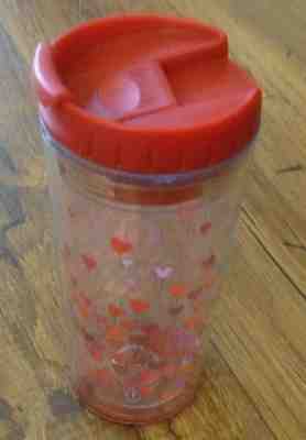 STARBUCKS COFFEE~2007 Insulated 8 oz Clear TRAVEL TUMBLER Hearts Flip Lid  - Sold on eBay May, 12th 2019 for $9.00