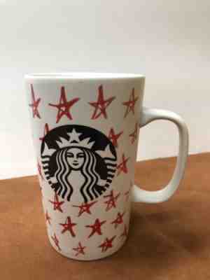 STARBUCKS Tall Coffee Cup Mug 16 oz. Red Stars Black Siren Mermaid Logo 2014 - Sold on eBay May, 12th 2019 for $9.00