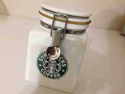 Starbucks Square Airtight Ceramic Coffee Jar Storage Container Spoon Latch JAPAN - Sold on eBay May, 12th 2019 for $34.99