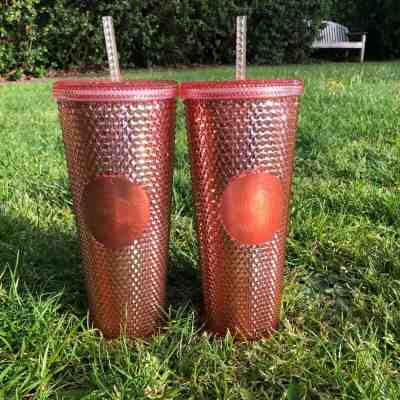 Starbucks Pink Tumbler 2019 Rose Gold Radiant Iridescent Jeweled 24oz Cold Cup - Sold on eBay May, 12th 2019 for $35.00