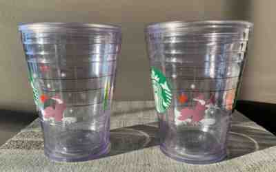 Starbucks • Set Of 2 • 12 oz • 2011 Christmas • Plastic Tumbler • Travel Cup - Sold on eBay May, 12th 2019 for $9.37