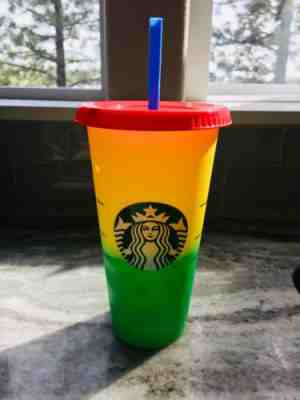Starbucks Color Changing Cold Cup. Citron To Emerald, Red Lid & Blue Straw - Sold on eBay May, 12th 2019 for $18.00