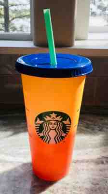 Starbucks Color Changing Cold Cup Rose To Coral Red Blue Lid And Teal Straw - Sold on eBay May, 12th 2019 for $18.00